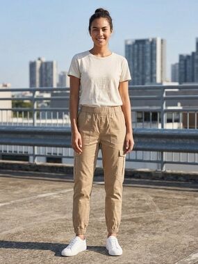 Reitmans Tan Cargo Jogger Pants with Elastic Waist
